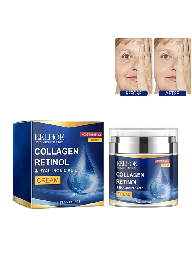 EELHOE Collagen Retinol & Hyalurnic Acid,Collagen Face Moisturizer, Natural Anti-Aging Firming Face Cream, Anti-Aging Face Moisturizer with Hyaluronic Acid, Retinol Face Cream, Slow Down Aging, Reduce Wrinkles and Fine Lines 50g - Image 1